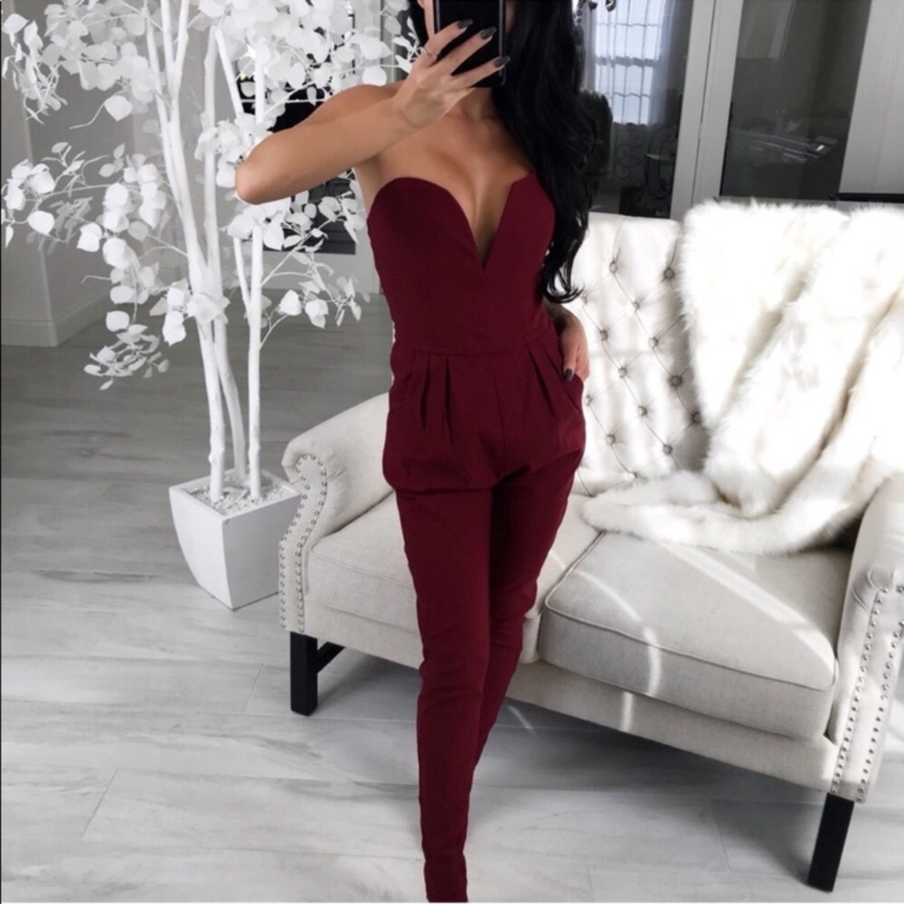 Ribbon Wine Jumpsuit